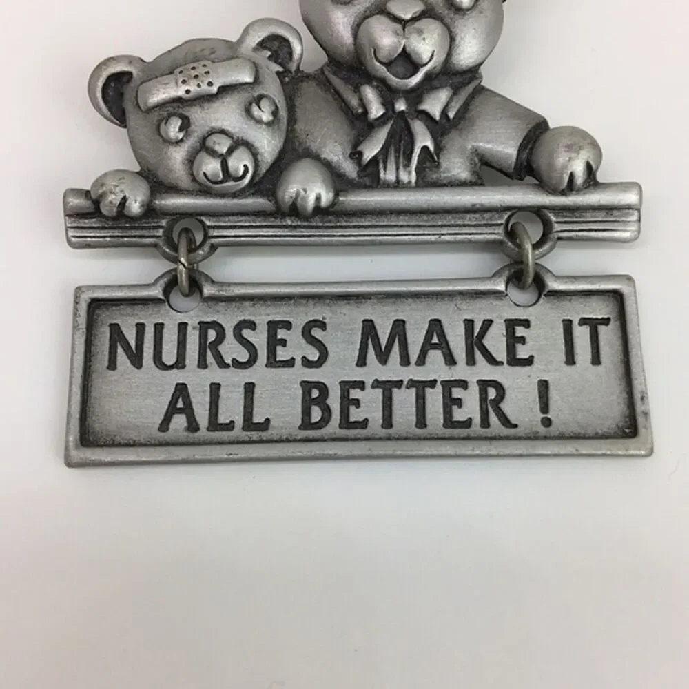 Vtg. J.J. Brooch Pin Nurses‎ Teddy Bear Articulated Kitchy Cute Nurse Gift